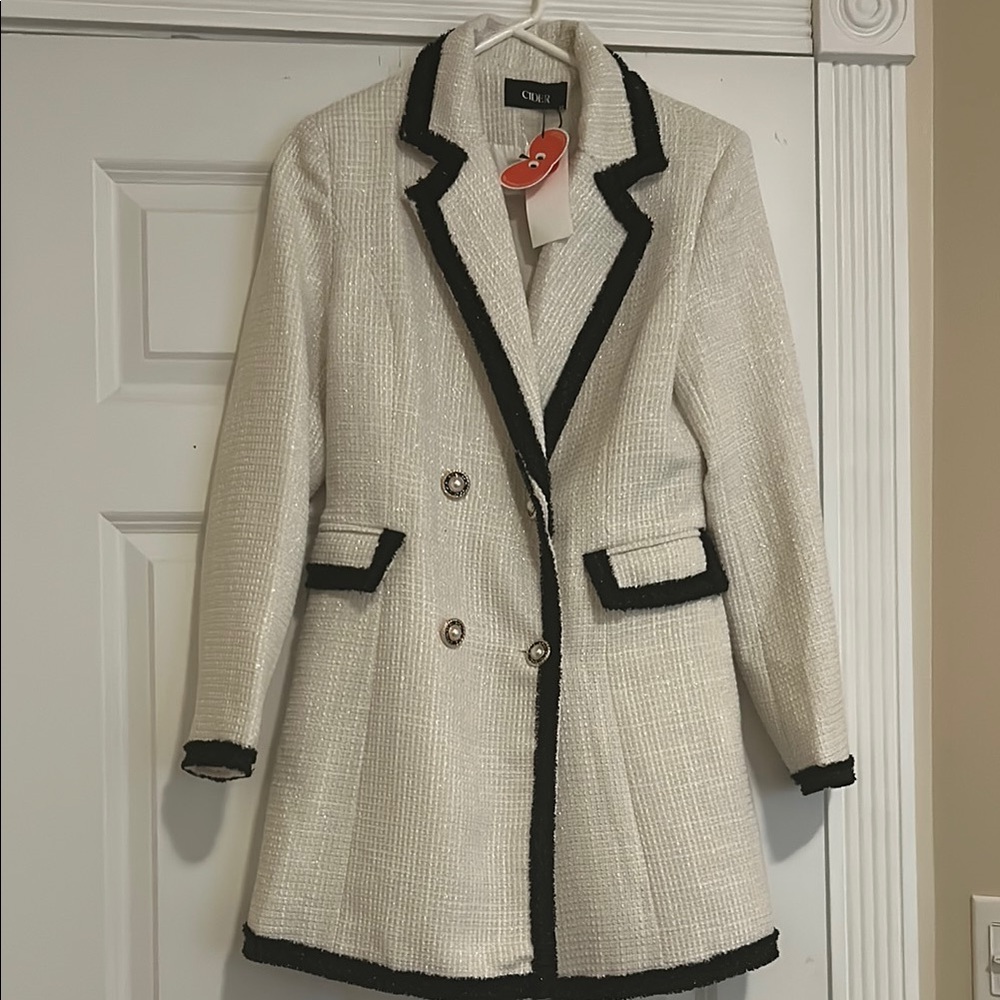Cider Black and White Textured Suit Jacket